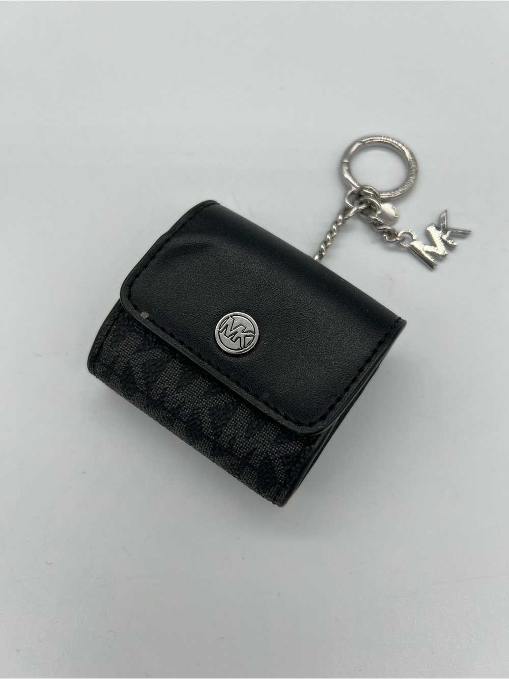 Michael Kors Black Logo Key/Accessory Pouch AirPod case with MK Charm - Picture 1 of 3